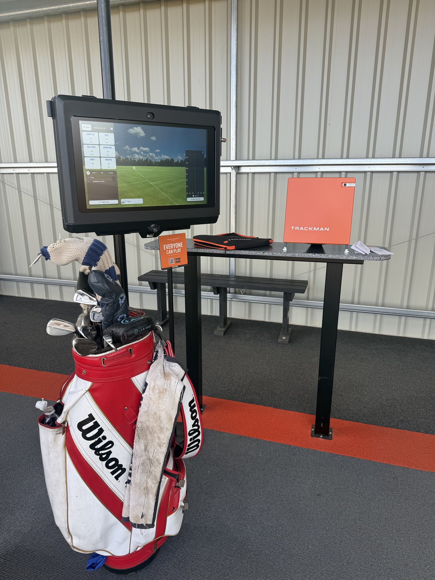 TrackMan screen and practice bay